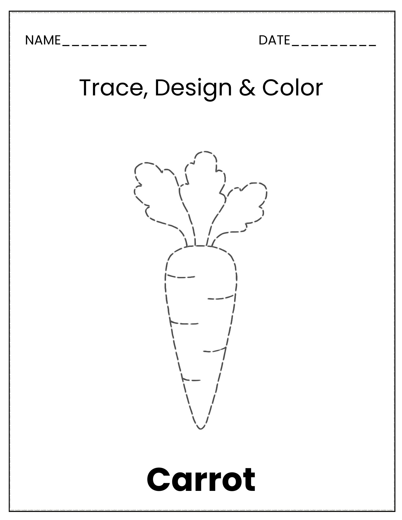 Vegetable trace and colour sheet