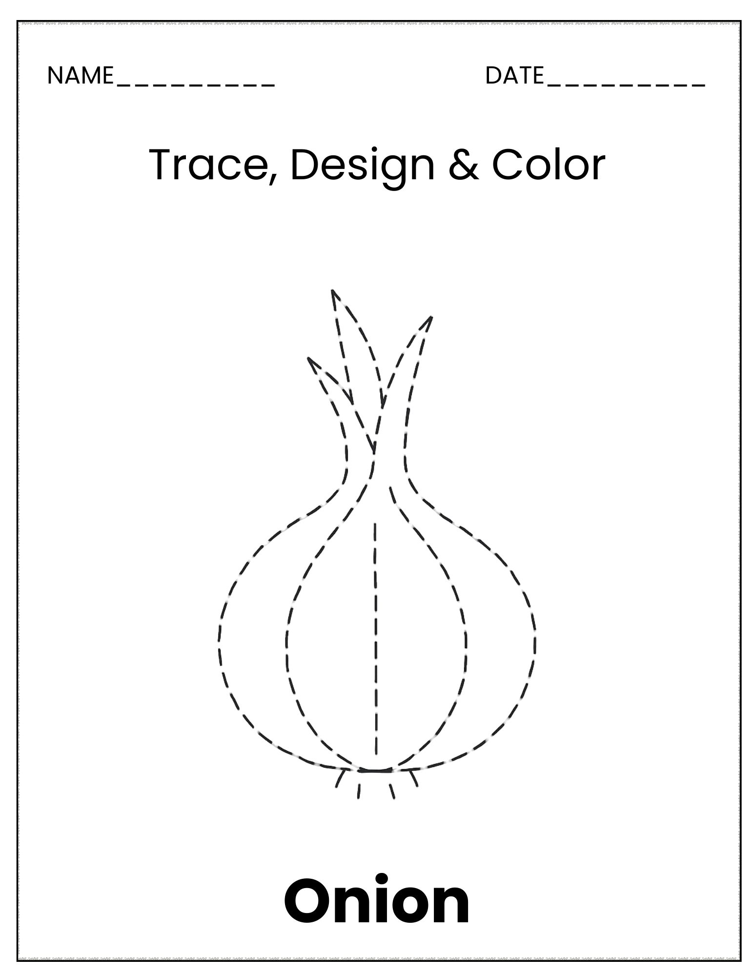 Vegetable trace and colour sheet