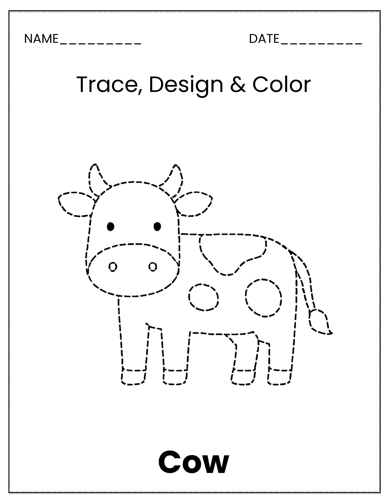 Farm animals trace and colour sheet