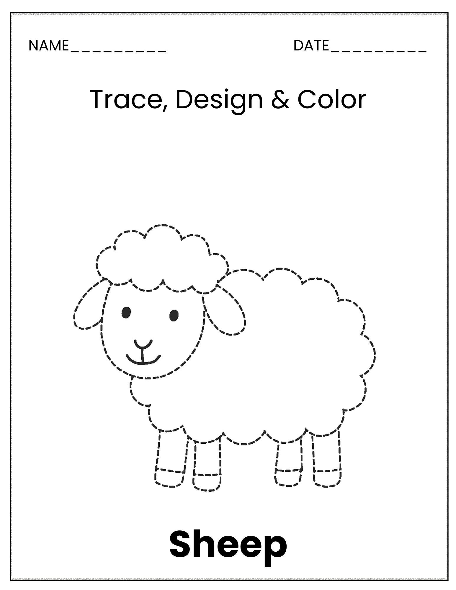 Farm animals trace and colour sheet