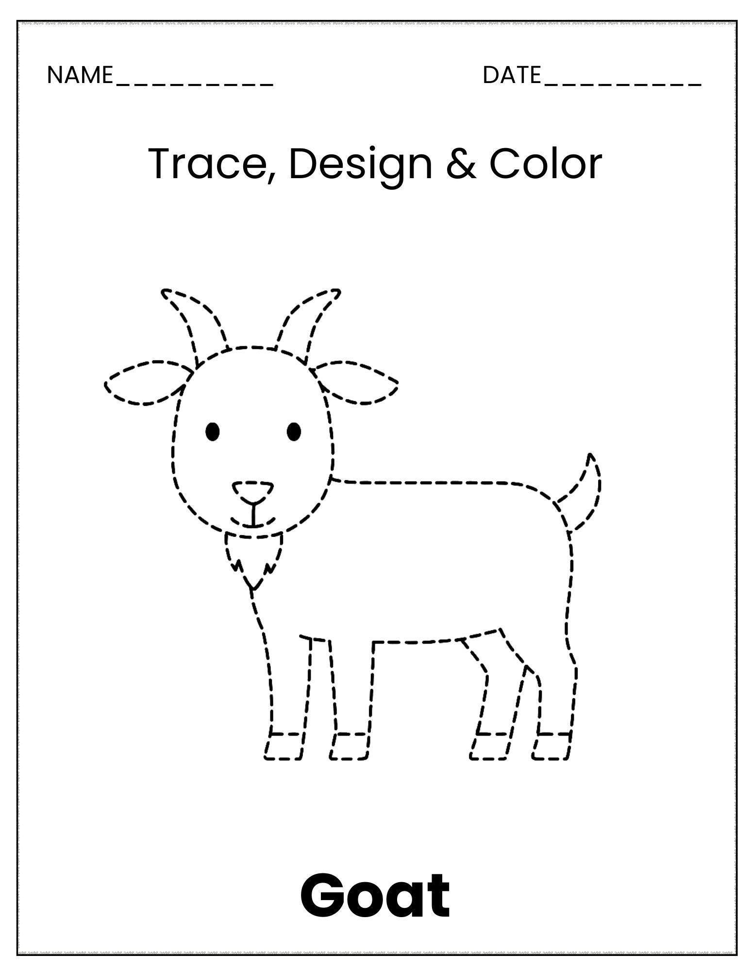 Farm animals trace and colour sheet