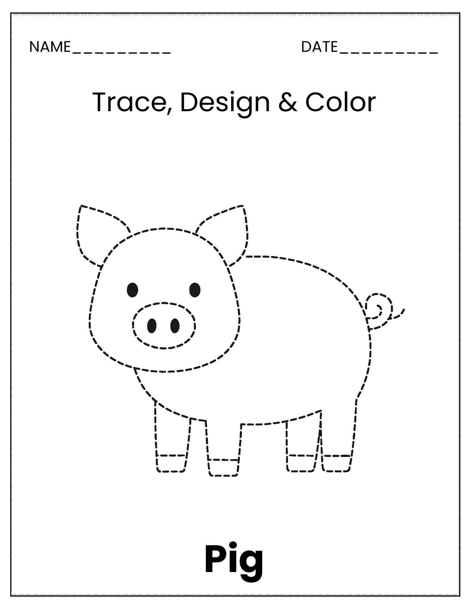 Farm animals trace and colour sheet