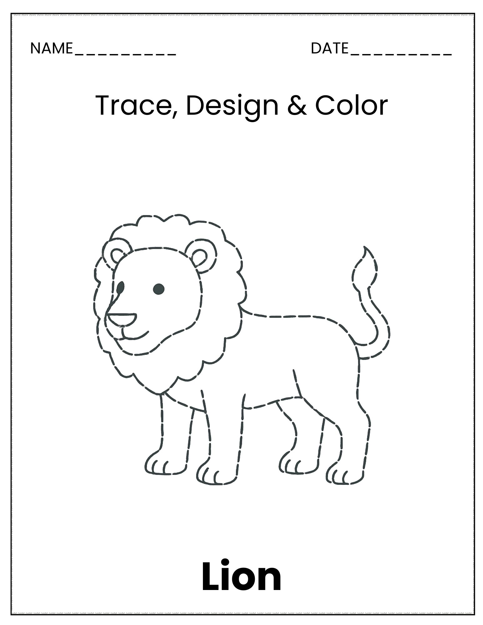 Jungle animals trace and colour sheet