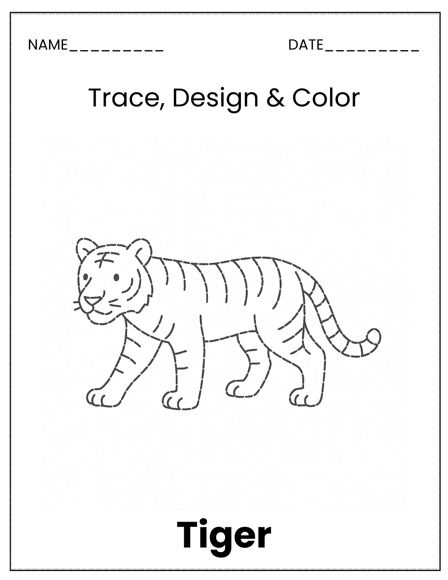 Jungle animals trace and colour sheet