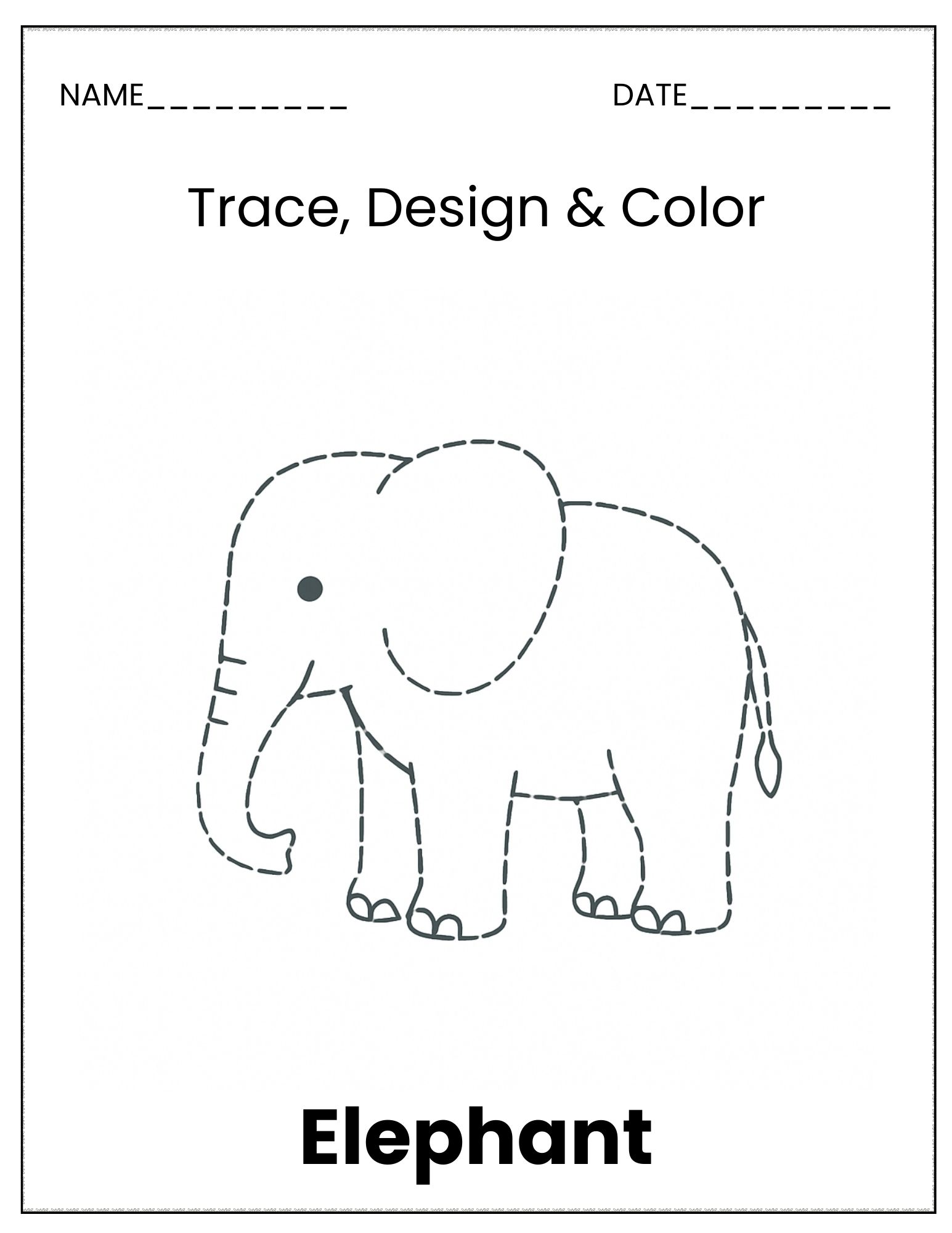Jungle animals trace and colour sheet