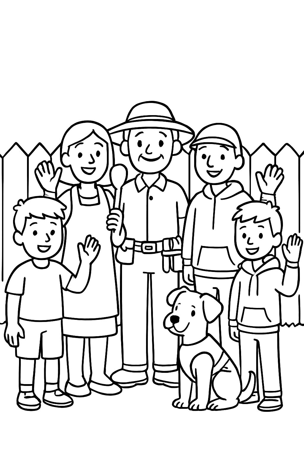Colouring sheet of the whole family